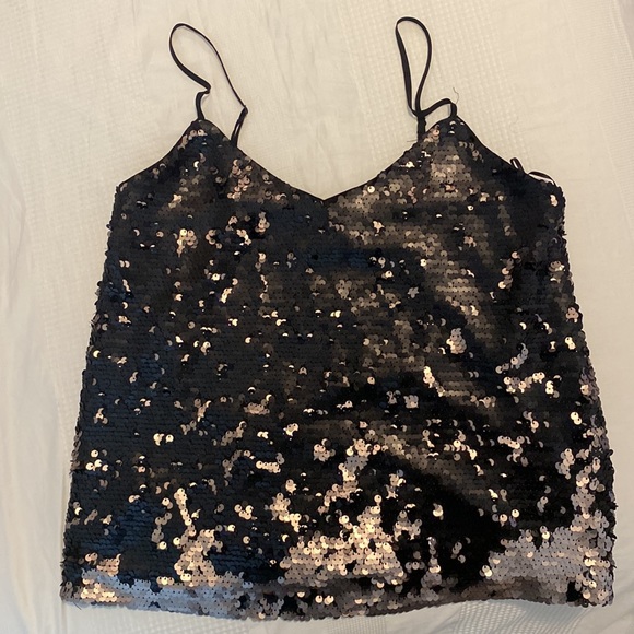 1.State Sequin Cami Top Size XS Black Silver Sparkly Spaghetti Strap Tank Womens - Picture 5 of 5